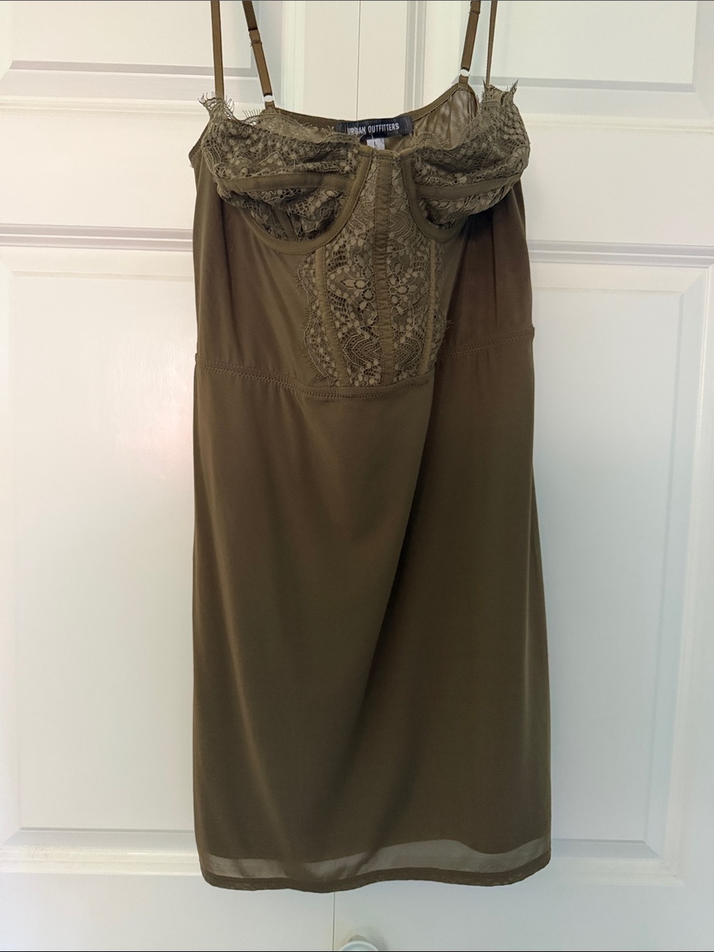 Urban Outfitters Olive Lace-Trim Slip Dress